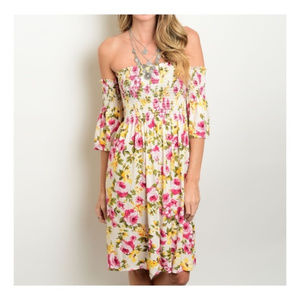 NEW Boutique Comfy Ivory Floral Spring Dress